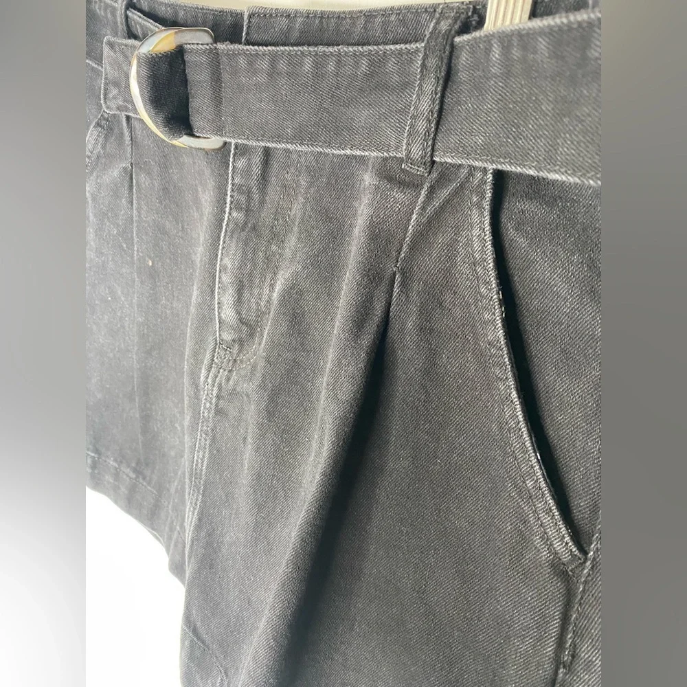 Free People Jade Black Ash Wash Denim Mini Skirt w Tortoise Shell Belting 29